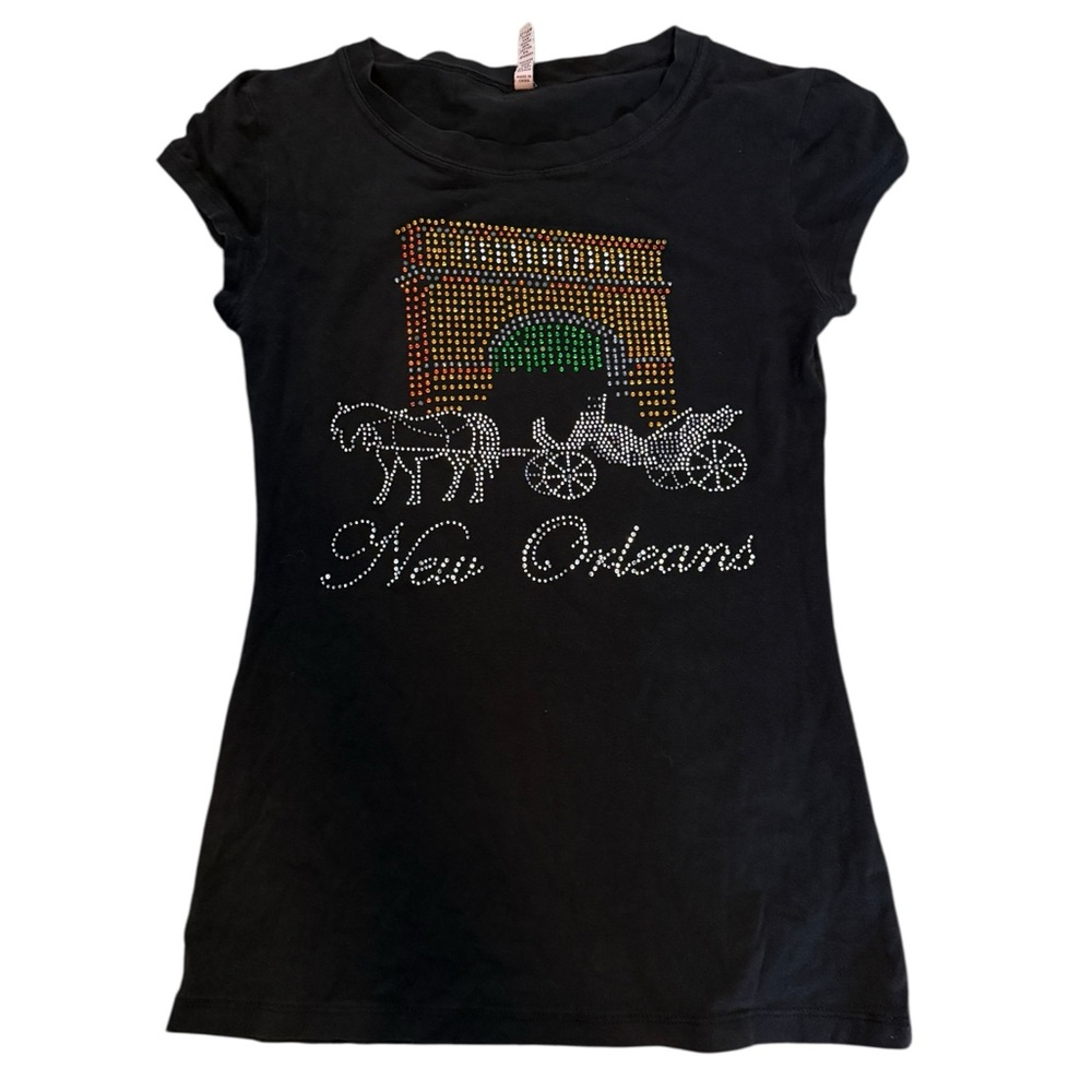 NIB Y2K New Orleans Bedazzled Rhinestone Novelty Tourist Travel Vacation T Shirt